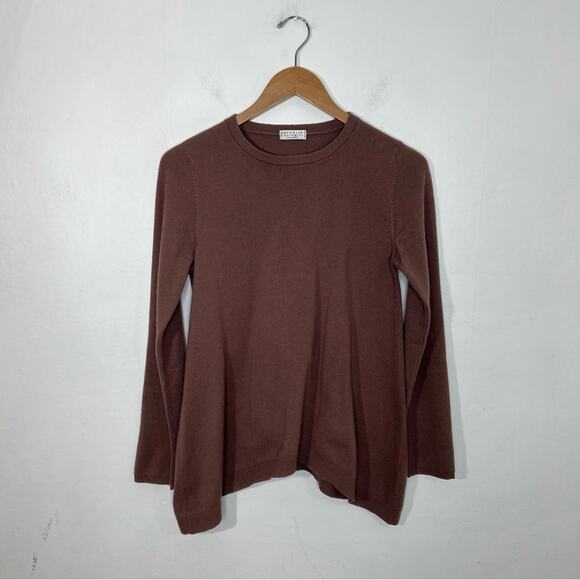 Brunello Cucinelli Cashmere Asymmetrical Maeve Tan Crew Neck Sweater Size Medium